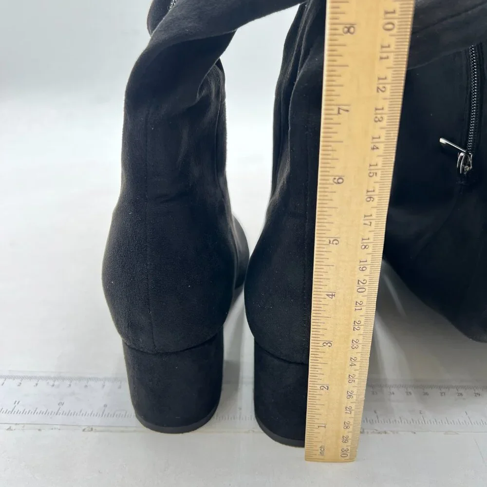 Black Women Over The Knee Chunky Low Heels Stretch Thigh High Zipper Long Boot